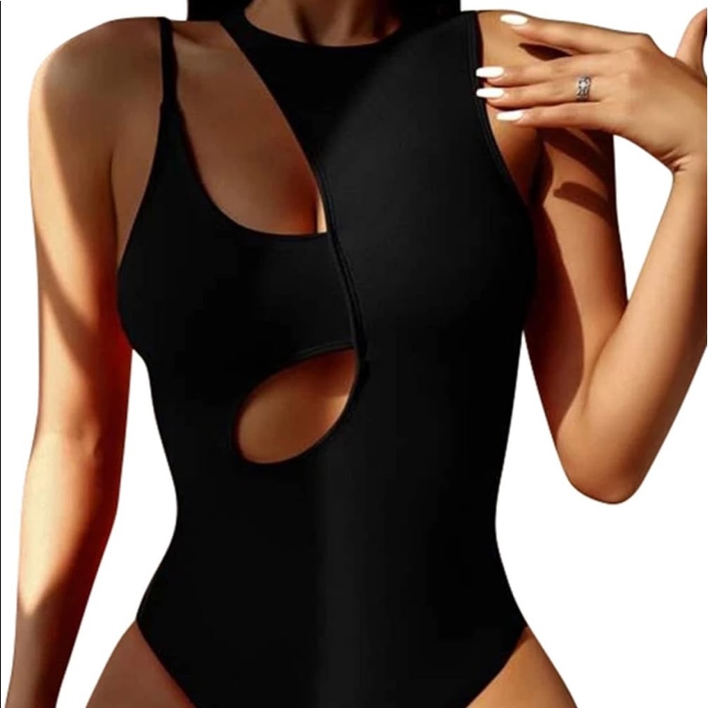 black one piece cut out bathing suit NWOT